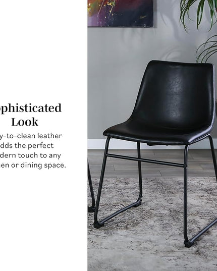 Walker Edison Douglas Urban Industrial Faux Leather Armless Dining Chairs, Set of 2, Black - LeafyLoom