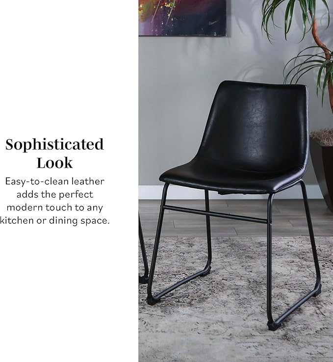 Walker Edison Douglas Urban Industrial Faux Leather Armless Dining Chairs, Set of 2, Black - LeafyLoom