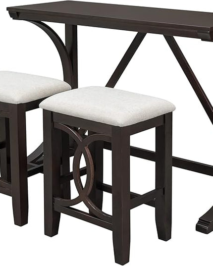 Farmhouse Style Counter Height 2 Upholstered Stools, Rustic Bar Built-in USB, Easy Assembly & Care, Room, Small Place, Apartment, 3 Piece Dining Table Set, Espresso 34 - LeafyLoom