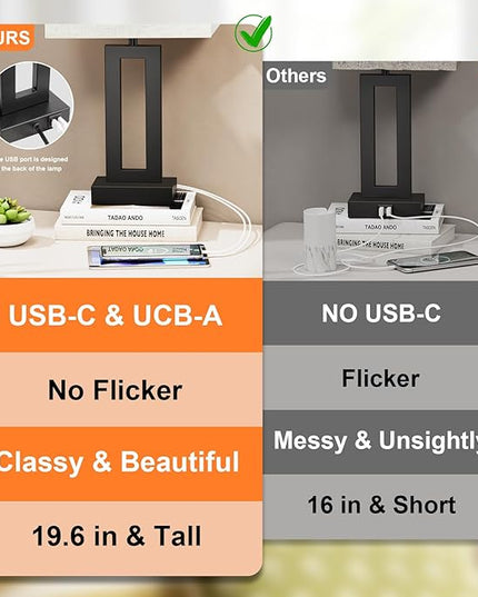 Nightstand Table Lamps for Bedrooms Set of 2 - Touch Bedside Lamp with USB C+A, 3 Way Dimmable Living Room Lamps for End Tables Set of 2, Modern Night Stand Lamps for Bed Side Guest Room(Cream) - LeafyLoom