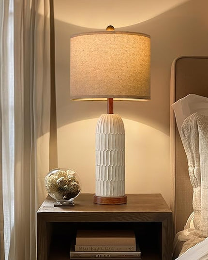 OYEARS 26.5" Table Lamp for Living Room，Bedroom Lamp with USB A+C Charging Ports,Modern Farmhouse Bedside Lamps for Night Stands,Brown and White(1 Pack) - LeafyLoom