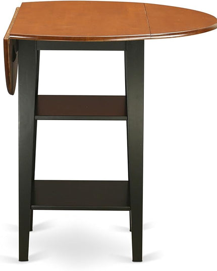 East West Furniture SUKE3H-BCH-W Sudbury 3 Piece Counter Height Set Contains a Round Wooden Table with Dropleaf & Shelves and 2 Kitchen Dining Chairs, 42x42 Inch - LeafyLoom