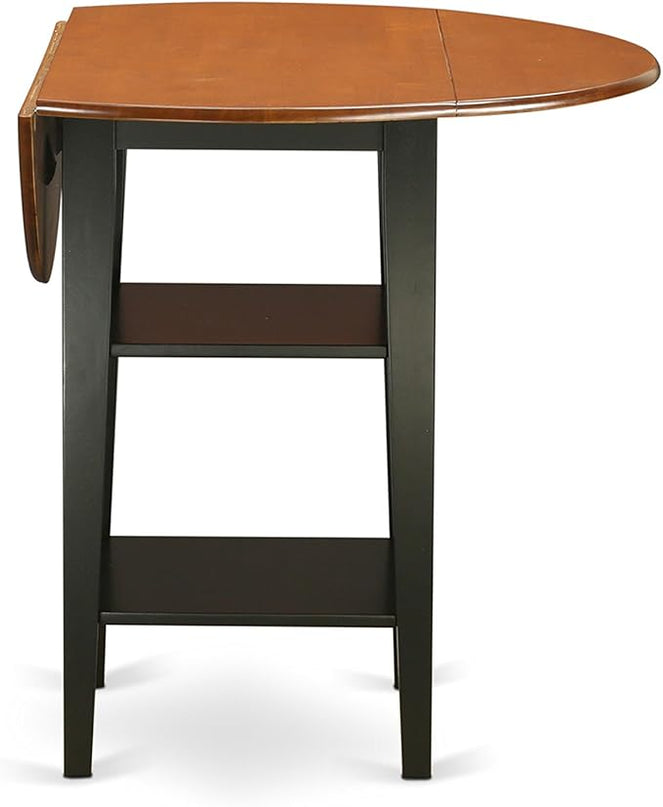 East West Furniture SUKE3H-BCH-W Sudbury 3 Piece Counter Height Set Contains a Round Wooden Table with Dropleaf & Shelves and 2 Kitchen Dining Chairs, 42x42 Inch - LeafyLoom