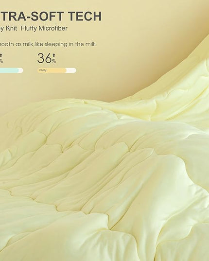 COTTEBED Reversible Queen Sized Bedding Comforter Sets - Cute Jersey Knit T-Shirt Feel Dual-Sided Full Down Comforters - Ultra-Soft Lightweight Quilt & 2 Pillow Shams All Season Use (Yellow and White) - LeafyLoom