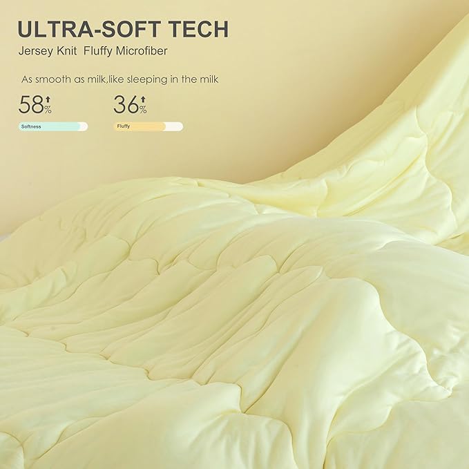 COTTEBED Reversible Queen Sized Bedding Comforter Sets - Cute Jersey Knit T-Shirt Feel Dual-Sided Full Down Comforters - Ultra-Soft Lightweight Quilt & 2 Pillow Shams All Season Use (Yellow and White) - LeafyLoom