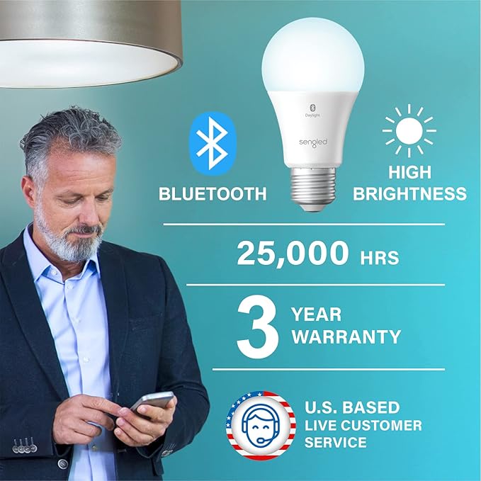 Sengled Alexa Light Bulbs, 75W Equivalent, S1 Auto Pairing with Alexa Devices, Smart Light Bulb that Work with Alexa, Bluetooth Mesh Smart Home Lighting, ‎Daylight 5000K, No Hub Required, 4-Pack Sengled