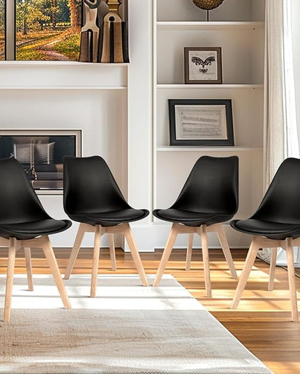 CangLong Side Chair Mid Century Modern Dining Chair with Wood Legs for Kitchen, Living,Dining Room, Set of 4, Black - LeafyLoom