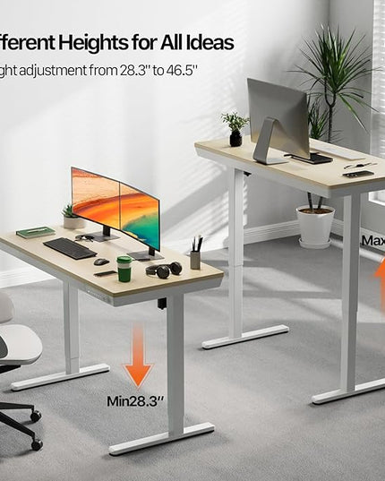 Electric Standing Desk with Drawers, Whole Piece 48 Inches Adjustable Height Desk, Modern Sit Stand Up Desk,Ergonomic Rising Desk for Home Office Workstation, Light Wood - LeafyLoom
