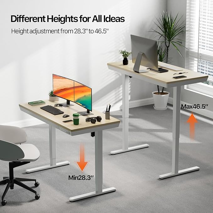 Electric Standing Desk with Drawers, Whole Piece 48 Inches Adjustable Height Desk, Modern Sit Stand Up Desk,Ergonomic Rising Desk for Home Office Workstation, Light Wood - LeafyLoom