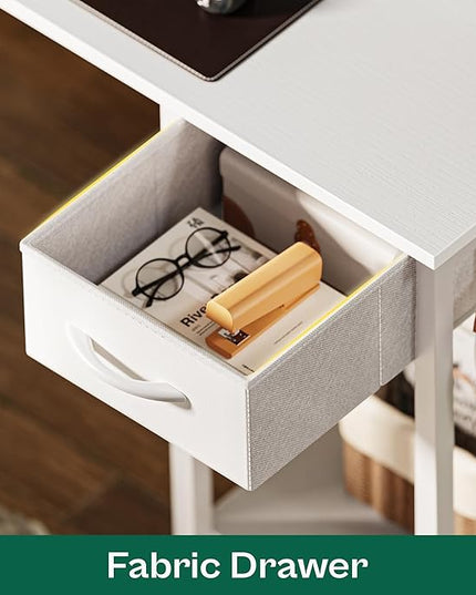 L Shaped Desk Gaming Desk with LED Lights & Power Outlets, Computer Desk with Storage Shelves, Corner Desk Home Office Desks for Bedroom, White - LeafyLoom
