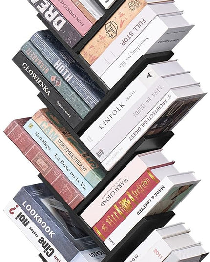 10 Tier Tree Book Shelf, Floor Standing Wood Bookshelf for Narrow Space, Storage Organizer Bookshelves for Books/CDs/Magazine, Bookcase with Shelves for Home Office, Living Room - Black - LeafyLoom