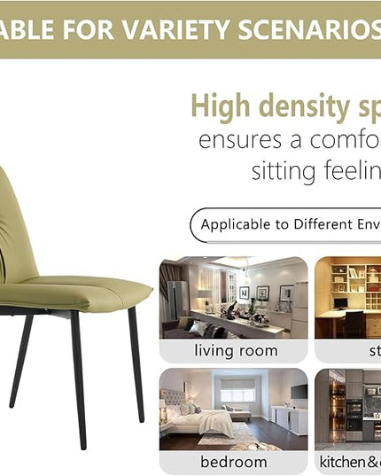 YOUTASTE Dining Chairs Set of 2 Mid Century Modern Upholstered Leather Kitchen Chairs Soft Padded Side Chairs Dinner Chairs with Metal Legs for Living Room Bedroom, Avocado Green - LeafyLoom