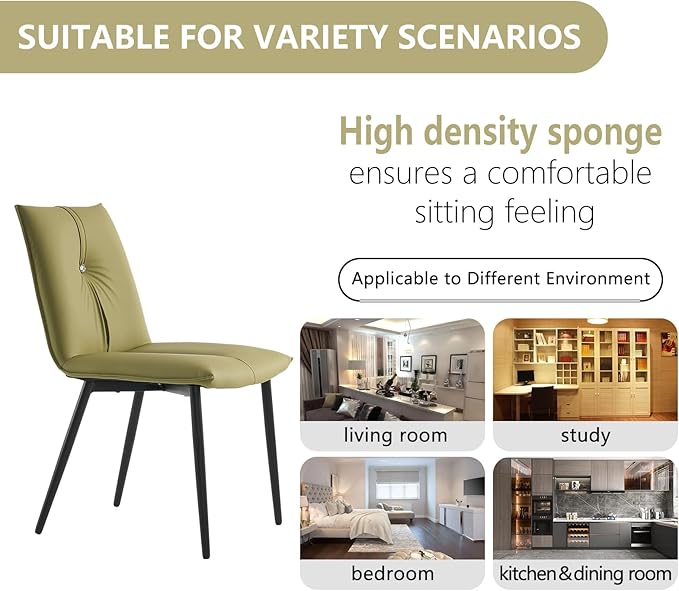 YOUTASTE Dining Chairs Set of 2 Mid Century Modern Upholstered Leather Kitchen Chairs Soft Padded Side Chairs Dinner Chairs with Metal Legs for Living Room Bedroom, Avocado Green - LeafyLoom