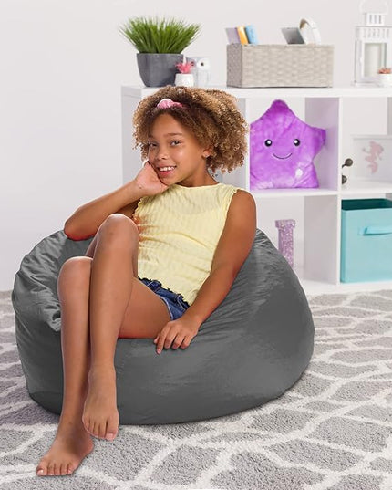Posh Creations Structured Comfy Seat for Playrooms and Bedrooms, Large Bean Bag Chair, 100in Round Classic Bean Bag, Charcoal Gray - LeafyLoom
