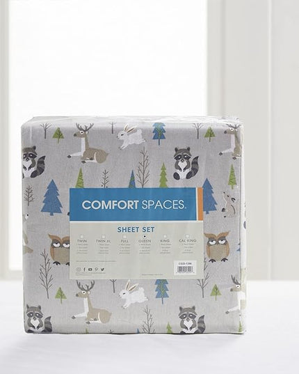 Comfort Spaces Cotton Flannel Breathable Warm Deep Pocket Sheets with Pillow Case Bedding, Twin XL, Multi Forest Animal 3 Piece - LeafyLoom