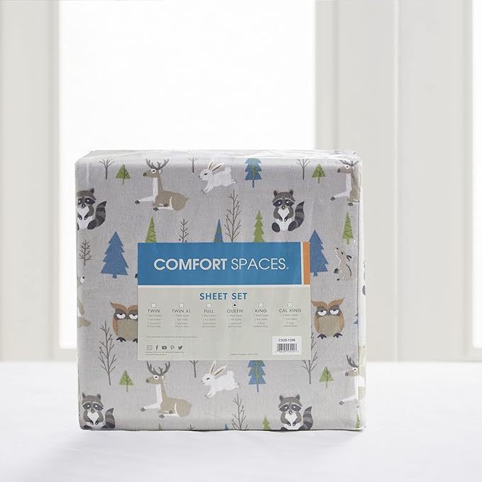 Comfort Spaces Cotton Flannel Breathable Warm, Deep Pocket Sheets with Pillow Case Bedding, Full, Multi Forest Animals 4 Piece - LeafyLoom