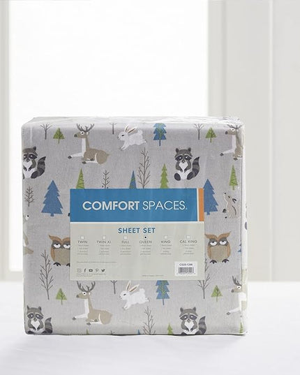 Comfort Spaces Cotton Flannel Breathable Warm, Deep Pocket Sheets with Pillow Case Bedding, Queen, Multi Forest Animals 4 Piece - LeafyLoom