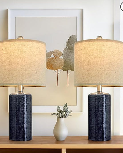 20.25" Small Table Lamps Set of 2 Modern Ceramic Lamps for Living Room Farmhouse Bedside Lamps Boho Lamps for Night Stands Blue Bedroom Lamps Side Table Lamps End Table Lamps - LeafyLoom