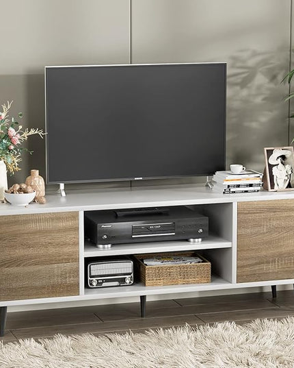 YESHOMY Modern TV Stand for 65" Television, Entertainment Center with Two Storage Cabinets, Retro Style Media Console for Living Room, Bedroom, Office, 58 Inch, White and Coffee - LeafyLoom