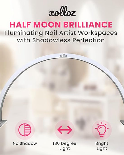 Half-Moon Nail Desk Lamp for Professionals, 3360 Lumen Led Light for Nails, Perfect Led Manicure Desk Lamp | Tattoo Light | Lash Tech Light | Manicure Light Led (White) (Button Control) - LeafyLoom