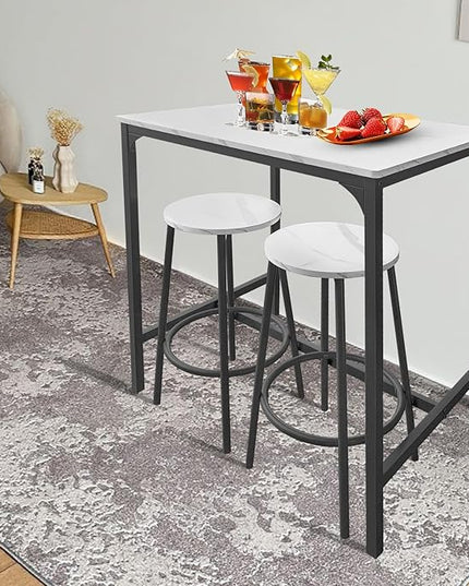 AT-VALY 3-Piece Bar Table Set with 2 Stools,Dining Room Table Set,Small Spaces (Black) - LeafyLoom
