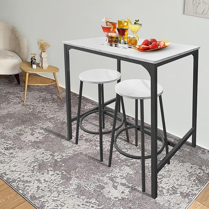 AT-VALY 3-Piece Bar Table Set with 2 Stools,Dining Room Table Set,Small Spaces (Black) - LeafyLoom