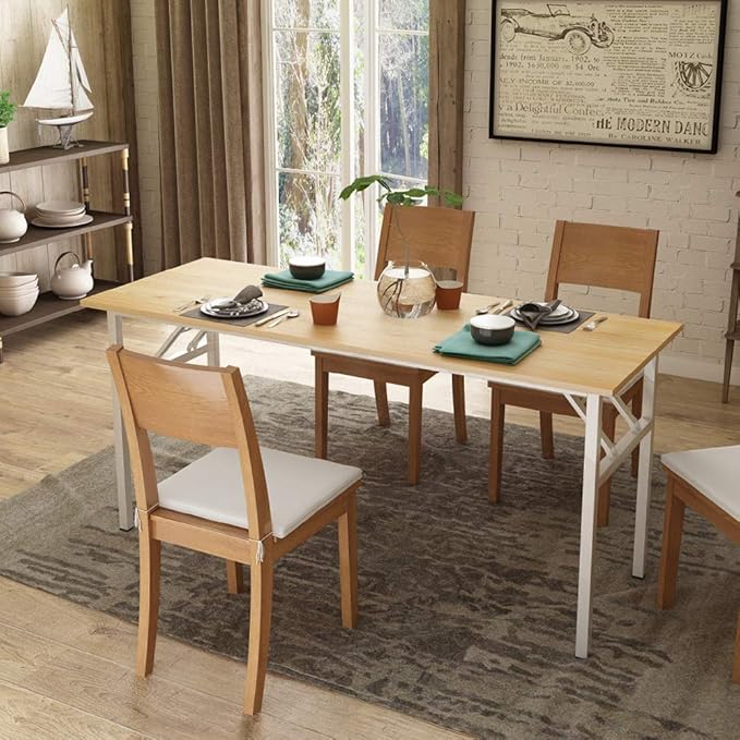 Folding Desk, 62 inch No Assembly Folding Desks for Small Spaces, Sturdy Foldable Computer Desk, Functional Home Office Desks, Study Writing Desk Office Table Workstation for Home Office Outdoor - LeafyLoom