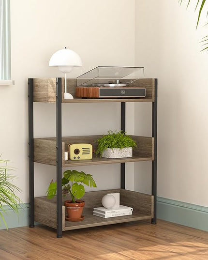 VECELO Bookshelf,Small Bookcase,3-Tier Storage Organizer,Industrial Shelving Unit for Home Office,Living Room,Dormitory,30" H,Brown - LeafyLoom