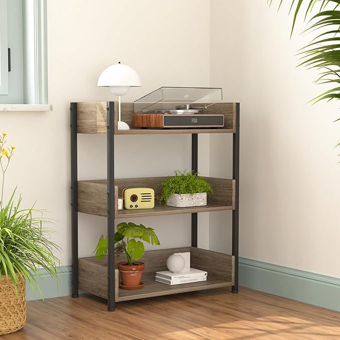VECELO Bookshelf,Small Bookcase,3-Tier Storage Organizer,Industrial Shelving Unit for Home Office,Living Room,Dormitory,30" H,Brown - LeafyLoom