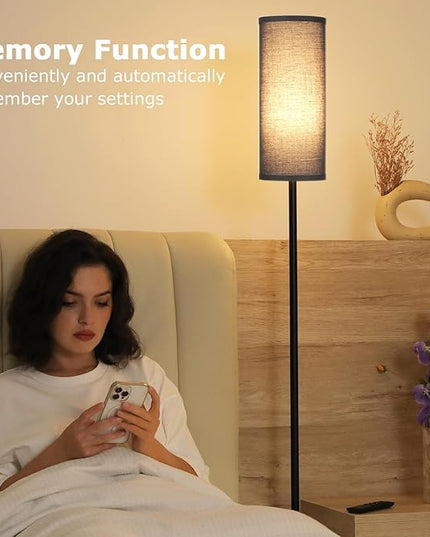 Ambimall 64'' Floor Lamps for Living Room with Remote Control and Stepless Dimmable Colors Temperature & Brightness, 9W Bulb Included(Black Lampshade & Black Pole) - LeafyLoom