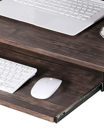 VECELO Corner Computer Desk 41 x 30 inches with Smooth Keyboard & Storage Shelves for Home Office Workstation, Rustic Natural Brown - LeafyLoom
