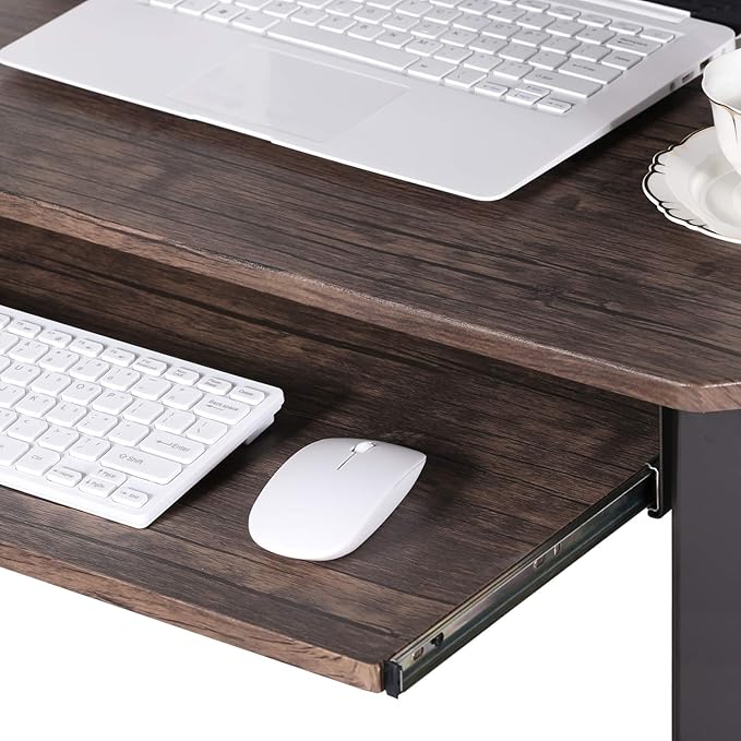 VECELO Corner Computer Desk 41 x 30 inches with Smooth Keyboard & Storage Shelves for Home Office Workstation, Rustic Natural Brown - LeafyLoom