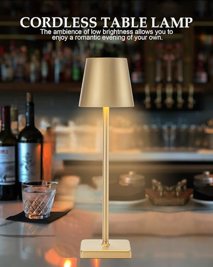 2 Pack Rechargeable Table Lamp, LED Cordless Desk Lamp, 5200mAh Battery Operated Table Light, Aluminum Shell, 3 Color Stepless Dimming Up Waterproof for Coffee Table/Indoor/Outdoor (Gold) - LeafyLoom