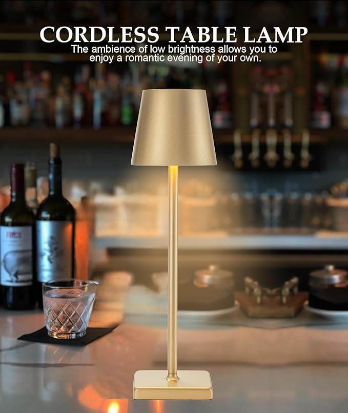2 Pack Rechargeable Table Lamp, LED Cordless Desk Lamp, 5200mAh Battery Operated Table Light, Aluminum Shell, 3 Color Stepless Dimming Up Waterproof for Coffee Table/Indoor/Outdoor (Gold) - LeafyLoom