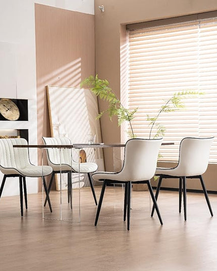 YOUNUOKE White Dining Chairs Set of 2 Upholstered Mid Century Modern Kitchen Chair Armless Faux Leather Accent Guest Chair with Back Metal Legs for Living Reception Waiting Room Bedrooms - LeafyLoom