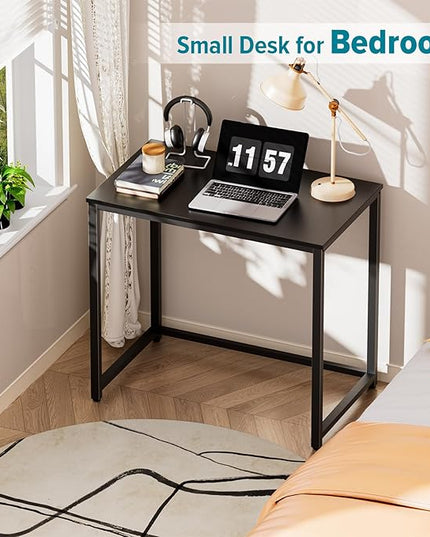 SINPAID Small Computer Desk 31.5 inches Desk for Small Spaces Sturdy Home Office Desk Modern Gaming Desk Study Writing Laptop Table, Black Desk - LeafyLoom