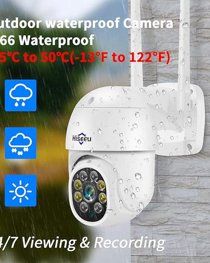 Hiseeu 5MP 360° Pan Tilt Camera WiFi Security Camera Outdoor Motion Tracking Floodlights Light Alarm,Color Night Vision,PC&Mobile Remote View,Two-Way Audio Security Camera Hiseeu