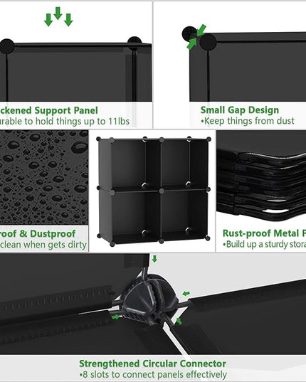 C&AHOME Cube Storage Organizer, 4-Cube Shelves Units, Closet Cabinet, DIY Plastic Modular Book Shelf, Ideal for Bedroom, Living Room, Office, 24.8" L x 12.4" W x 24.8" H Black SHS04A - LeafyLoom