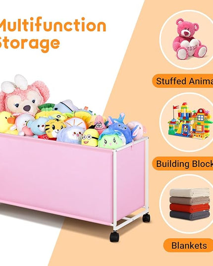 MISSLO Large Kids Toy Box for Girls with Wheels Toy Chest for Toddlers Toy Storage Organizer Big Toy Bin, 124L, Pink - LeafyLoom