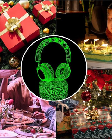 3D Headphone Night Light,3D Headset Illusion Lamp with 16 Colors Changes and Remote Control,Bedroom Decor, Table Lamp for Family, Friends - LeafyLoom