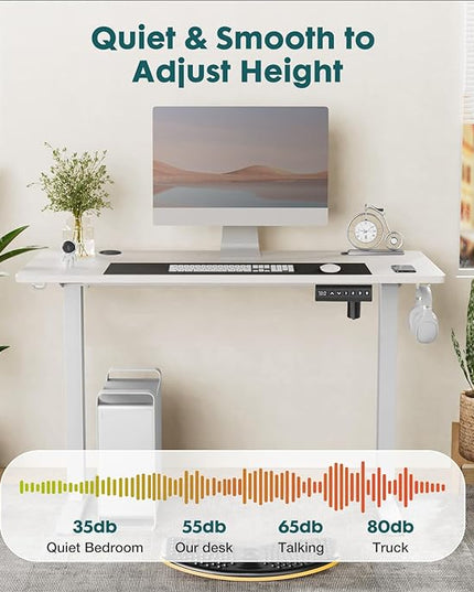 SMUG Standing Desk, Adjustable Height Electric Sit Stand Up Down Computer Table, 48x24 Inch Ergonomic Rising Desks for Work Office Home, Modern Lift Motorized Gaming Desktop Workstation, White - LeafyLoom