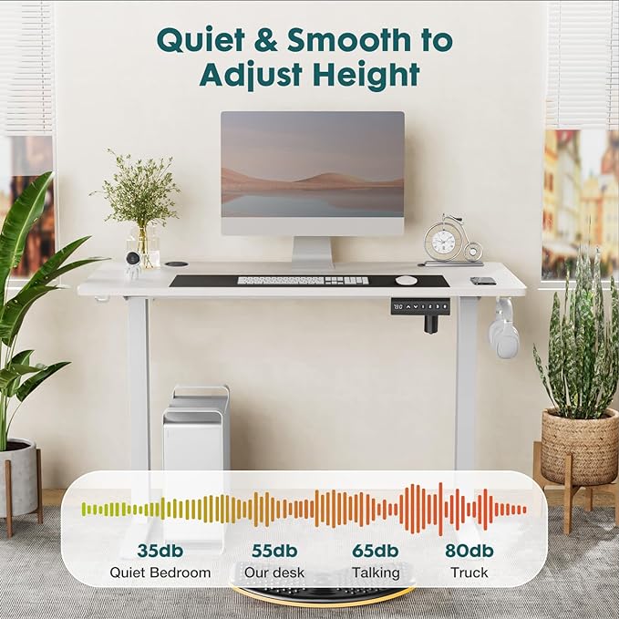 SMUG Standing Desk, Adjustable Height Electric Sit Stand Up Down Computer Table, 48x24 Inch Ergonomic Rising Desks for Work Office Home, Modern Lift Motorized Gaming Desktop Workstation, White - LeafyLoom