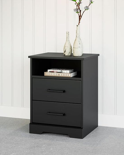Prepac 2 Drawer Nightstand, 16.25in x 18.75in x 24.5in, Rustic Black - LeafyLoom