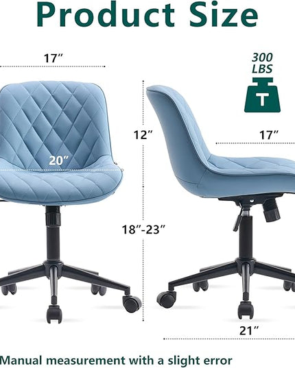 YOUNUOKE Office Chair Desk Chair with Wheels, Thick Upholstery Armless Computer Chair, Small Cute Office Chair Faux Leather Swivel Desk Chairs Task Chairs, Blue - LeafyLoom