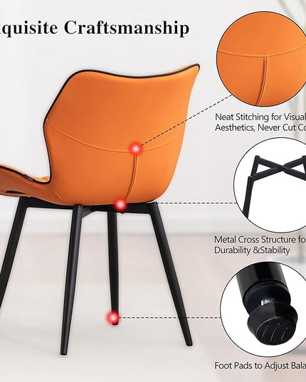 YOUNIKE Dining Chairs, Upholstered Faux Leather Kitchen Dining Room Chairs Set of 2, Modern Living Room Bedroom Side Chairs with Curved Wing Back and Adjustable Metal Legs, Orange - LeafyLoom