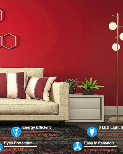 Modern Gold Globe Floor Lamp with 3 Frosted Orb Glass Shade and 3000K LED Bulbs, Mid Century Standing Lamp, Farmhouse Retro Tall Lamp for Living Room Bedroom - LeafyLoom