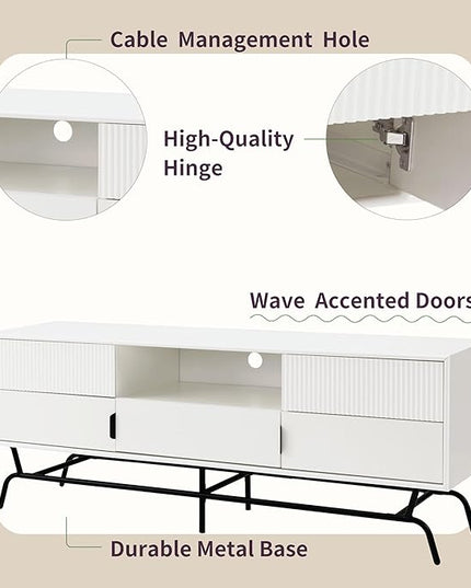24/7 Shop at Home Quin Modern TV Stand with Storage Drawers, Media Console Cabinet, Entertainment Center for 65 inch Television, Unique Living Room Furniture, White Pure - LeafyLoom