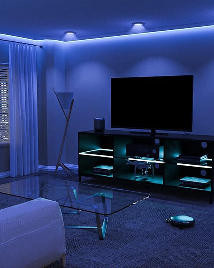 Hommpa LED TV Stand for TVs up to 65 Inch Modern Entertainment Center with Storage TV Cabinet with Adjustable Shelves & Cable Management White TV Console for Media Cable Box Gaming Living Room Bedroom - LeafyLoom