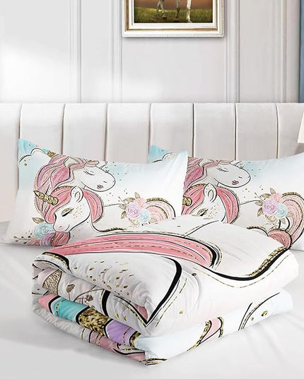 CVHOUSE Unicorn Bedding Full Size,Unicorn Bedding Set for Girls Kids,Cute Unicorn Comforter Set Chrismas Duvet Set Unicorn Quilt Set Girls Room Decor 3 Pieces - LeafyLoom