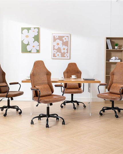 Executive Office Chair, Home Office Desk Chair, High Back PU Leather Desk Chair, 360° Swivel Computer Chair, Height Adjustable Tilt Vanity Task Chair for Office, Reading Meeting Room - LeafyLoom